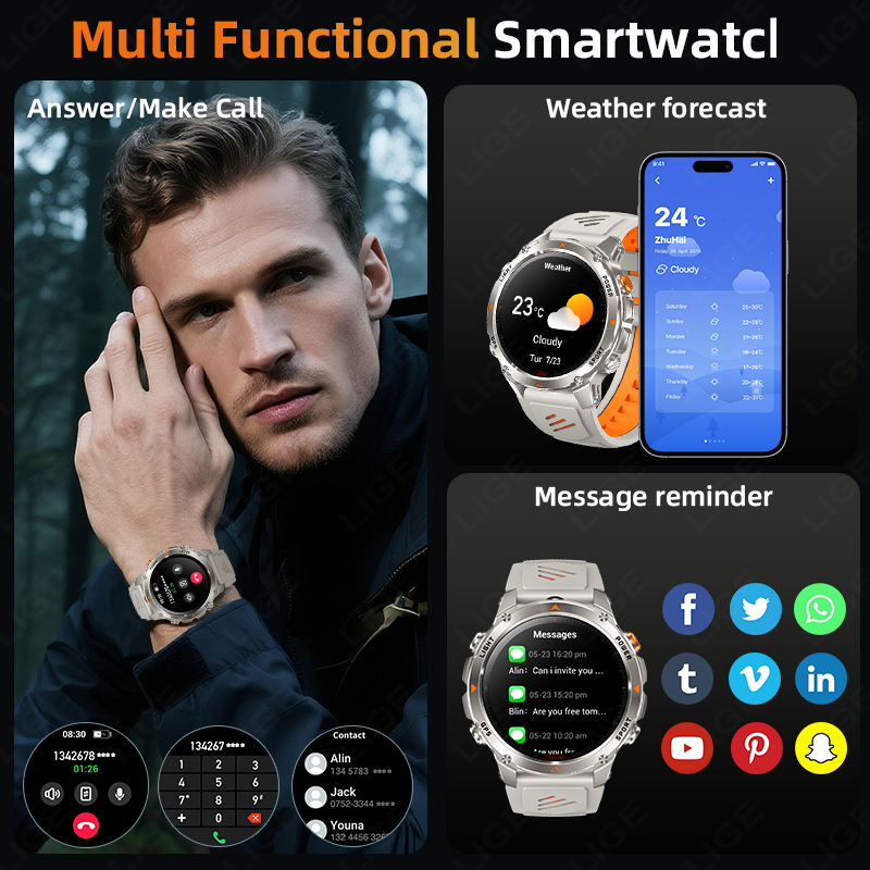 LIGE-reloj inteligente con seg - Smartwatch Watches With Bluetooth reseña y precio